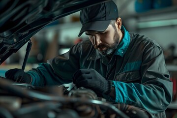 Obraz premium Male automotive mechanic garage