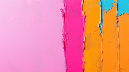 A colorful painting with pink, orange, and blue colors. The painting has a vibrant and lively mood, with the colors blending together to create a sense of energy and excitement