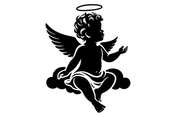 Fototapeta premium baby angel silhouette vector illustration isolated on transparent background - Generative AI