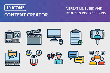 Content Creator Thick Line Filled Dark Colors Icon Set