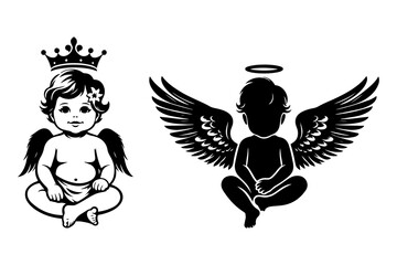 baby angel set silhouette vector illustration isolated on transparent background - Generative AI
