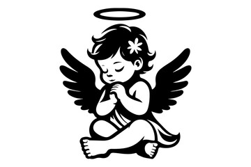 baby angel silhouette vector illustration isolated on transparent background - Generative AI