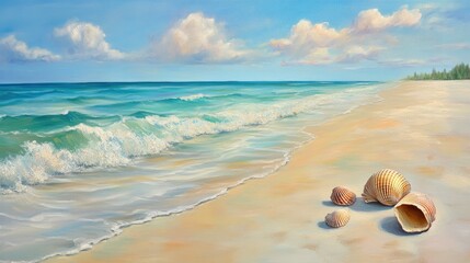 A serene beach with seashells, capturing the peacefulness of coastal nature.