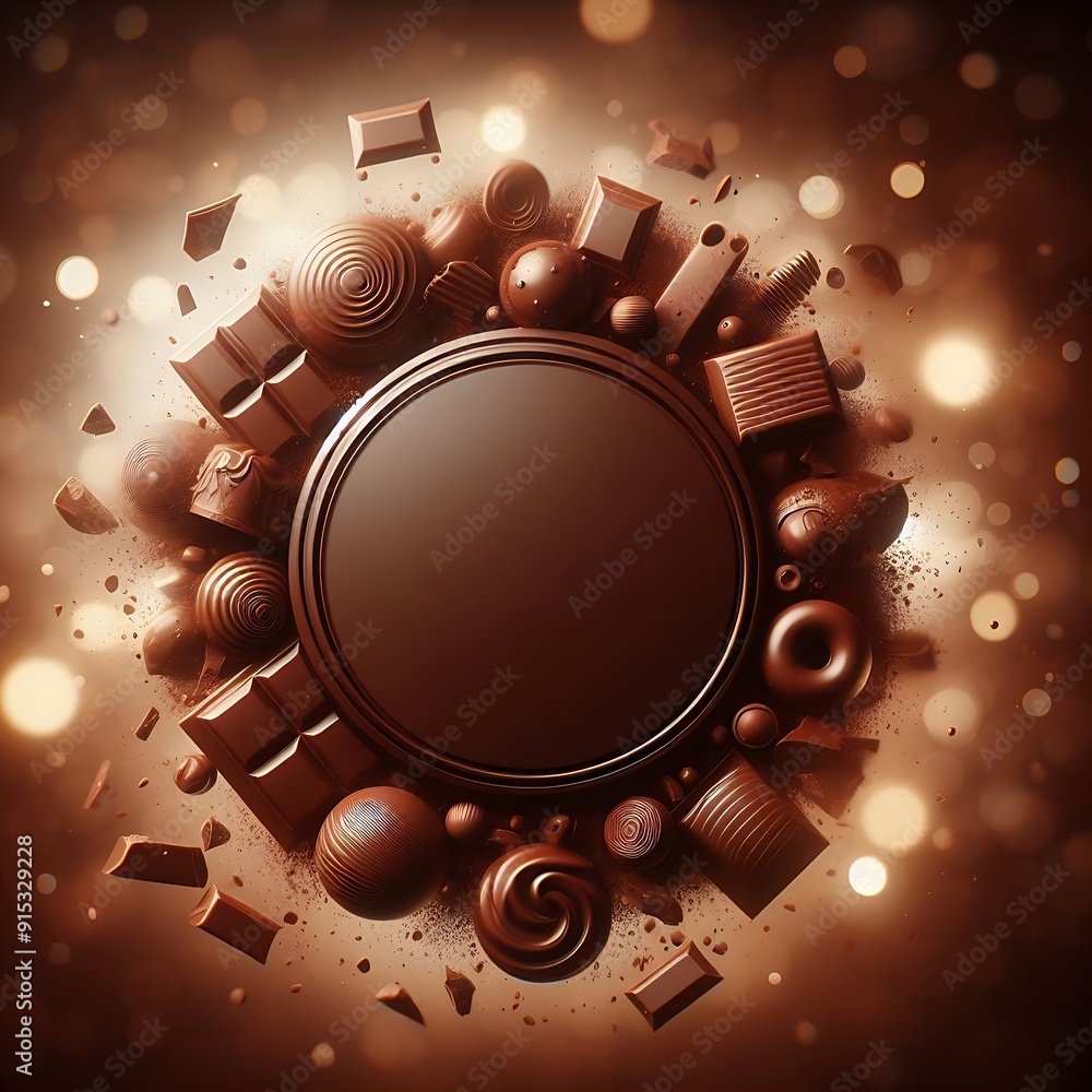Aufkleber a chocolate-themed image with a large circle in the center surrounded by various chocolate-themed ob
