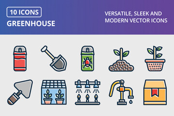 Fototapeta premium Greenhouse Thick Line Filled Dark Colors Icon Set