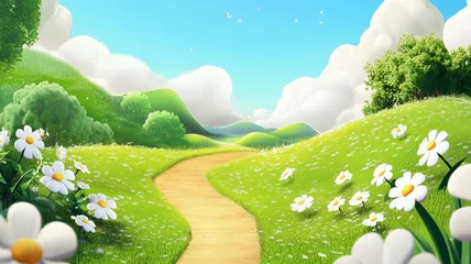 Selbstklebende Fototapeten spring landscape with grass and flowers © 芷仪 黄