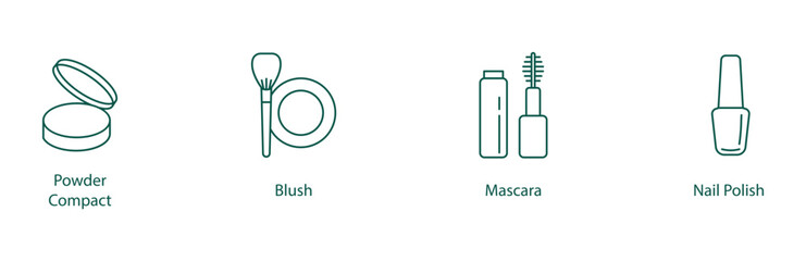 Powder Compact, Blush, Mascara, Nail Polish Vector Icon Set