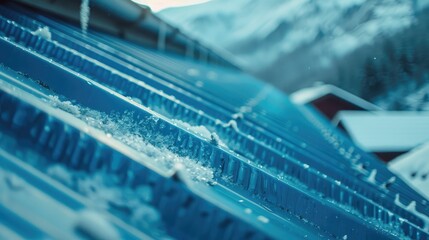 Galvanized Metal Roof in the Mountains with Snow Barrier to Mitigate Avalanche Risk