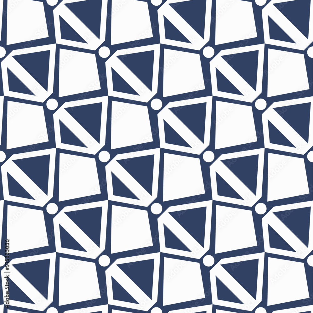 Poster Checkerboard tiles with curved cells. Blue and white checkerboard pattern wallpaper, repeating pattern.