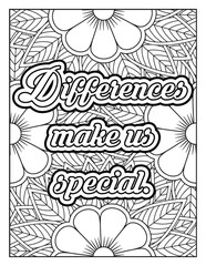 Positive affirmations for kids & students. Affirmation Quotes with flowers pattern. Hand drawn with black and white lines. Motivational quotes coloring page. Floral background coloring page 