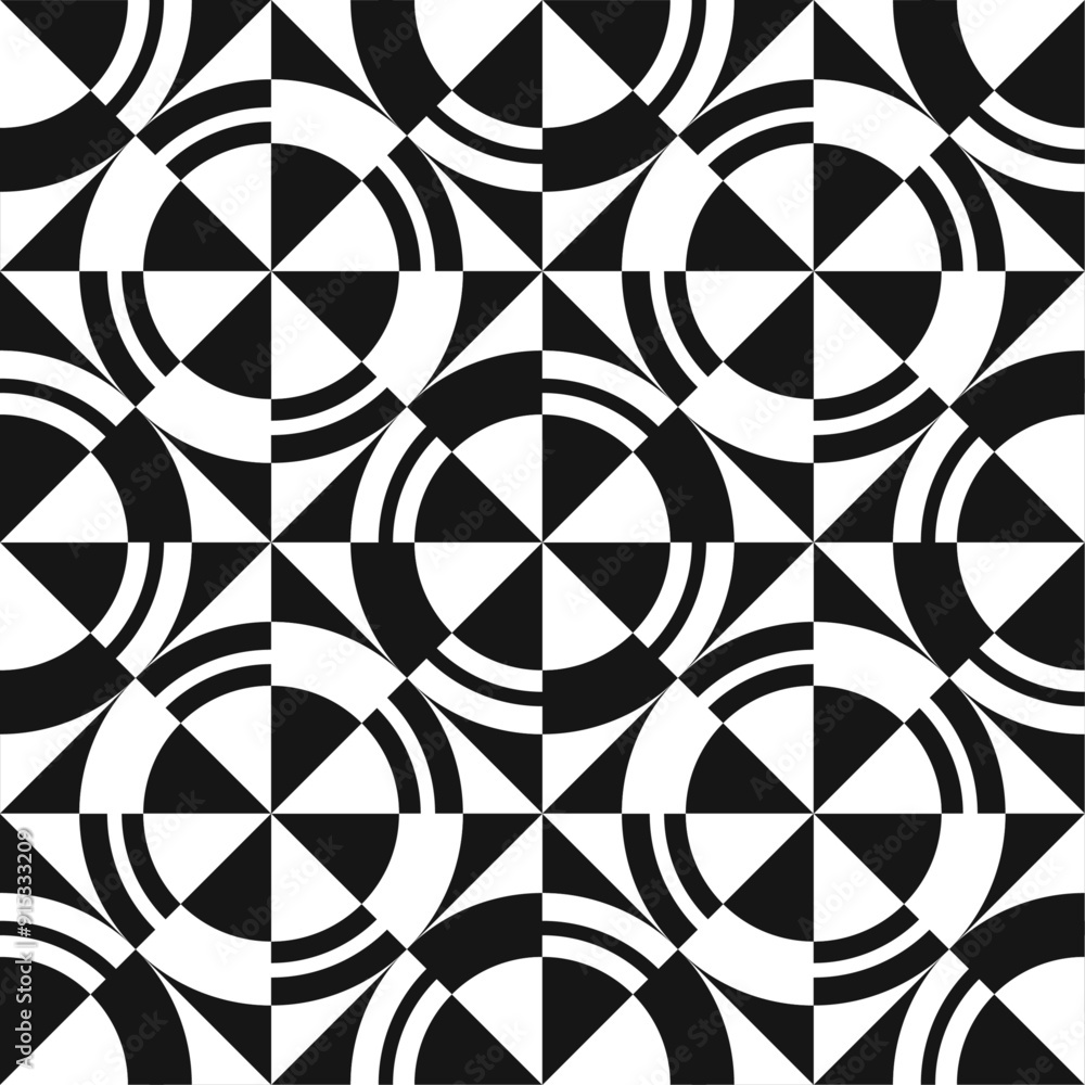 Aufkleber circles divided by a checkerboard pattern. vector seamless pattern of circles, monochrome decor wall