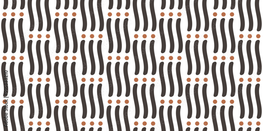 Aufkleber Curved lines and dots separating them. Retro pattern wallpaper with curved lines making up pillars. Black triple lines.