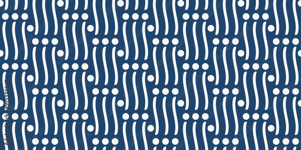 Aufkleber Curved lines and dots separating them. Retro pattern wallpaper with curved lines making up pillars.