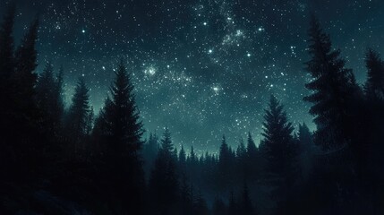 Fototapeta premium A stunning view of a starry night sky over a forest, capturing the beauty of natural nightscapes.