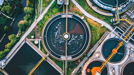 Aerial view of a water treatment facility processing wastewater