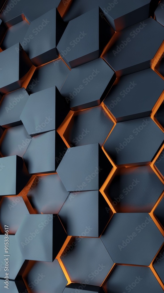 Poster abstract 3d geometric background with hexagon pattern. modern, minimal design with metallic accents 