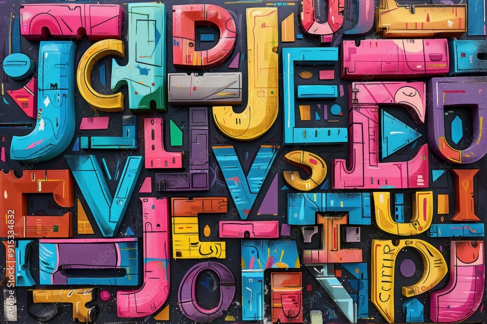 Fototapete a creative illustration showcasing various alphabet letters with the letter j highlighted in a uniqu
