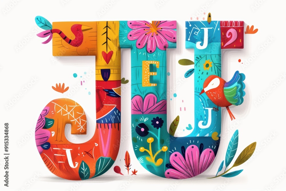 Fototapete a colorful illustration showcasing the letter j among a collection of alphabet letters each with its