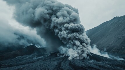 A stunning view of a volcano with smoke, showcasing the power of natural forces