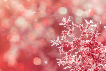 Red Snowflakes with Bokeh Lights: A Festive and Sparkling Christmas Display with Cozy Charm and Holiday Magic