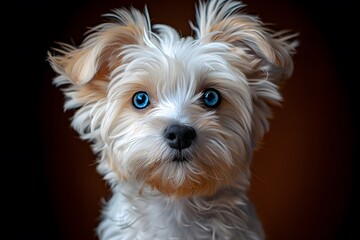 Close-Up Portrait of Cute Fluffy Dog with Blue Eyes - Pet Adorable Animal Photography