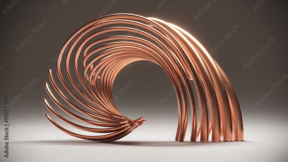 Poster elegant semicircular copper coil modern 3d abstract design on isolated background highquality render