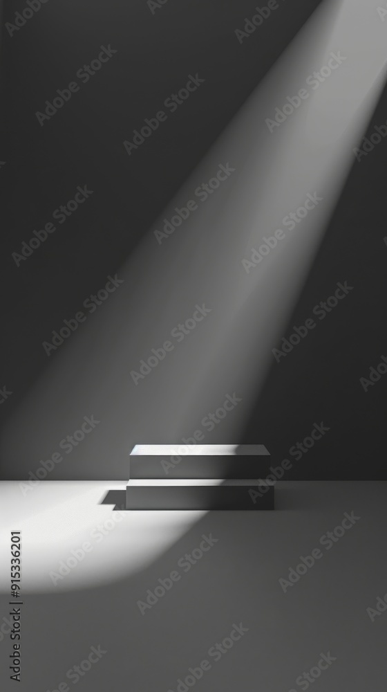 Poster empty pedestal or podium illuminated by spotlight beam for product placement. minimalist 3d renderin