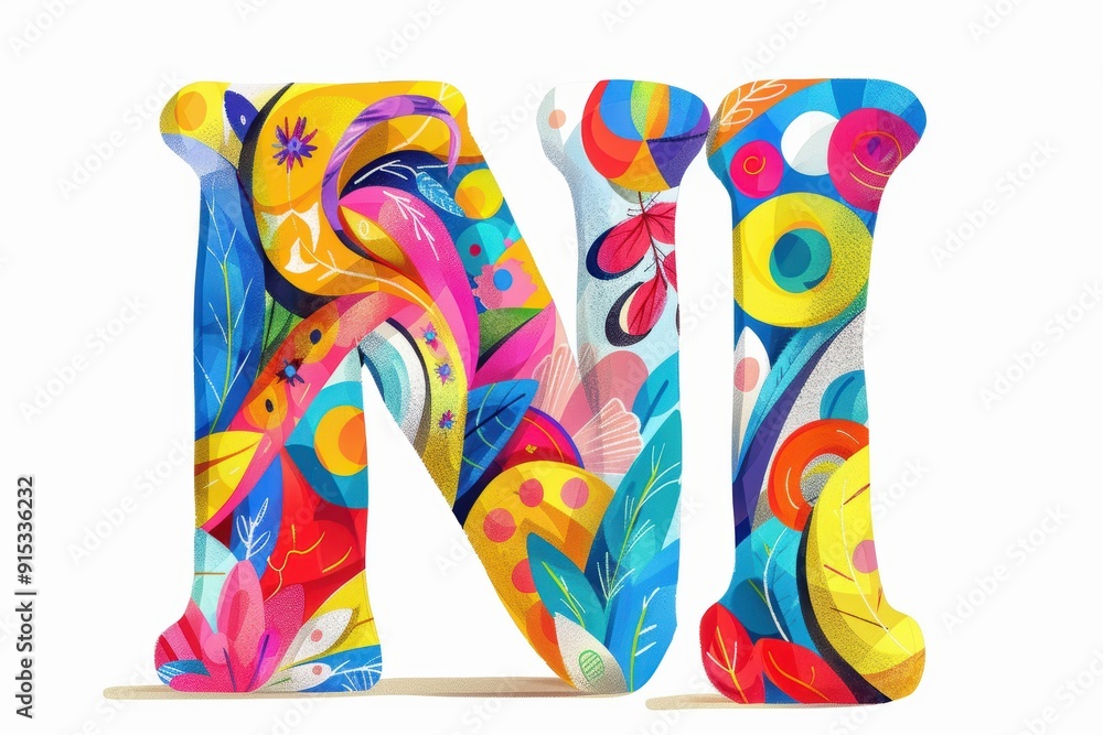 Fototapete a playful illustration of the letter n with each stroke filled with vibrant colors and patterns crea