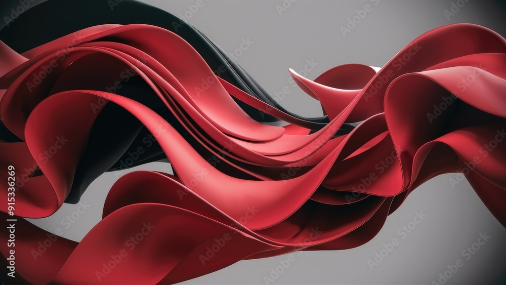 Poster abstract illustration of flowing red fabric wave patterns