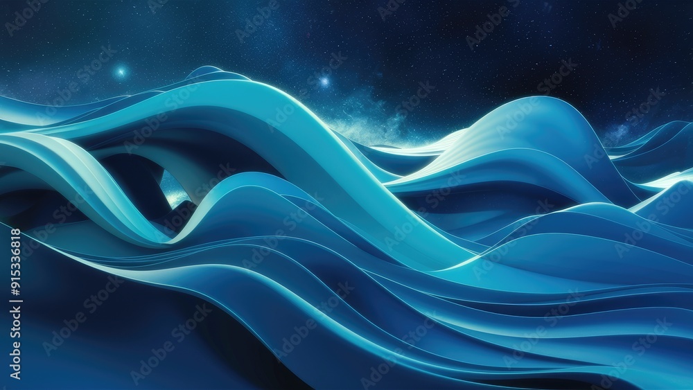 Poster abstract gradient waves in shades of blue 3d rendering