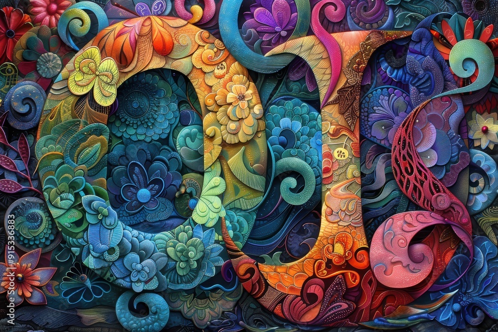 Fototapete an artistic illustration featuring the letter o intricately woven into a tapestry of colorful design