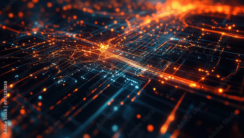 Poster abstract digital network with glowing lines