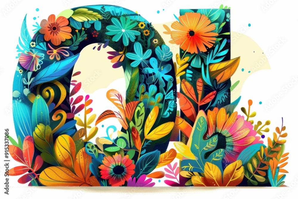 Fototapete a playful and colorful illustration of the letter o featuring it as part of a lively and cheerful al