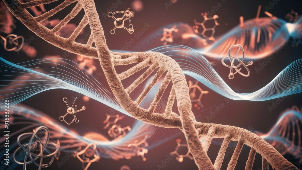 Poster abstract molecular structure for scientific or medical contexts visualization of dna helix and atomi