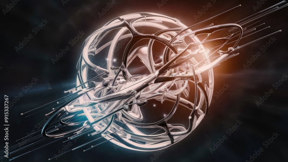 Aufkleber abstract digital sphere with intricate line structure 3d rendering illustration