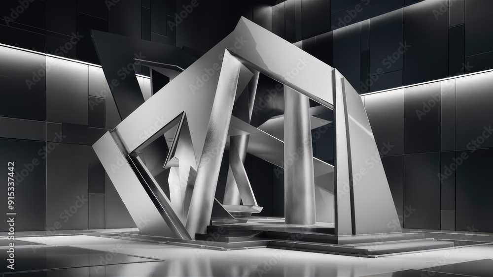 Aufkleber abstract geometric structure in 3d grayscale rendering minimalist and modern background design conte