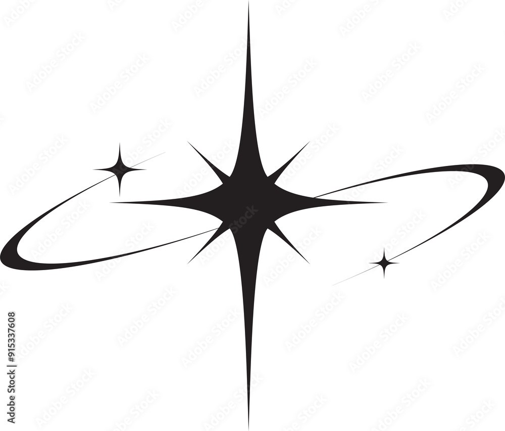 Aufkleber y2k icon of star shape shiny glitter element. abstract retro minimal twinkles with cosmic orbit. min