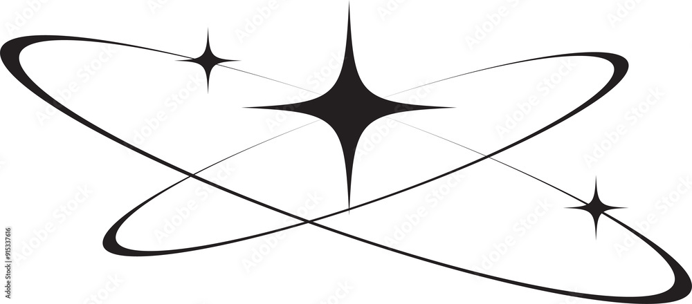 Poster y2k icon of star shape shiny glitter element. abstract retro minimal twinkles with cosmic orbit. min