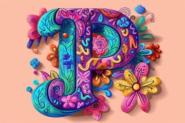 A whimsical illustration of the letter P with playful doodles and imaginative elements adding a sense of fun and creativity to your designs.