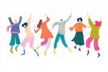 Colorful joyful dancing people illustration