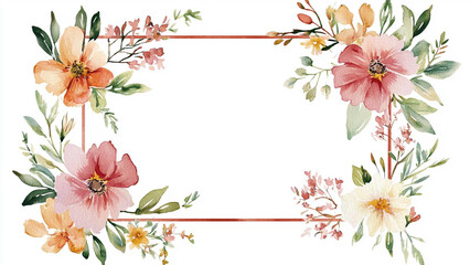 Obraz premium Delicate Floral Frame: Watercolor on White Background