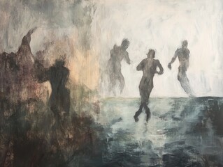 Fototapeta premium Abstract Shadows of Dancing Figures in Misty Serenity