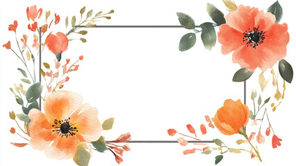 Obraz premium Elegant Watercolor Floral Frame: Thin Rectangular Design
