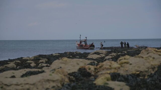 Fishing boat trp. Flamborough head north landing, Yorkshire beach holiday. 