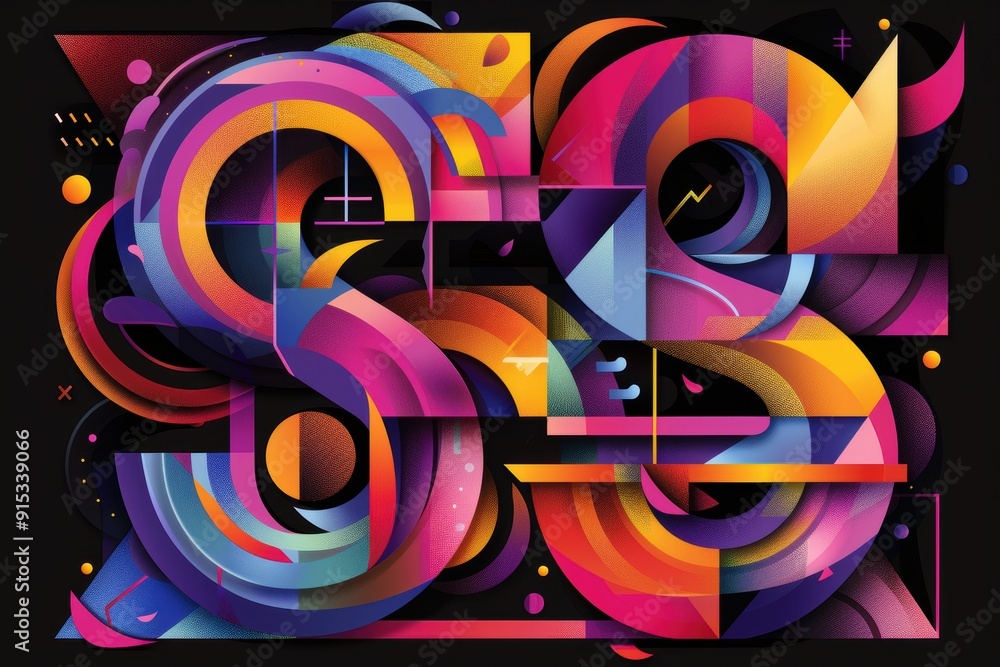 Fototapete an abstract illustration of the letter s with geometric shapes and vibrant colors creating a dynamic