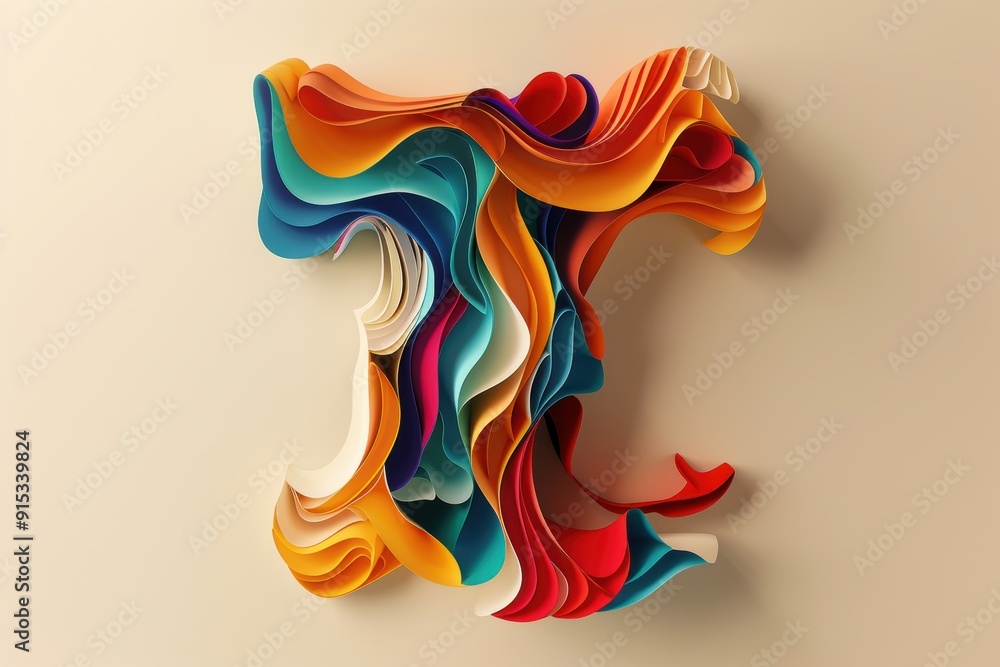 Fototapete an abstract illustration of the letter t created with fluid lines and organic shapes. this design is