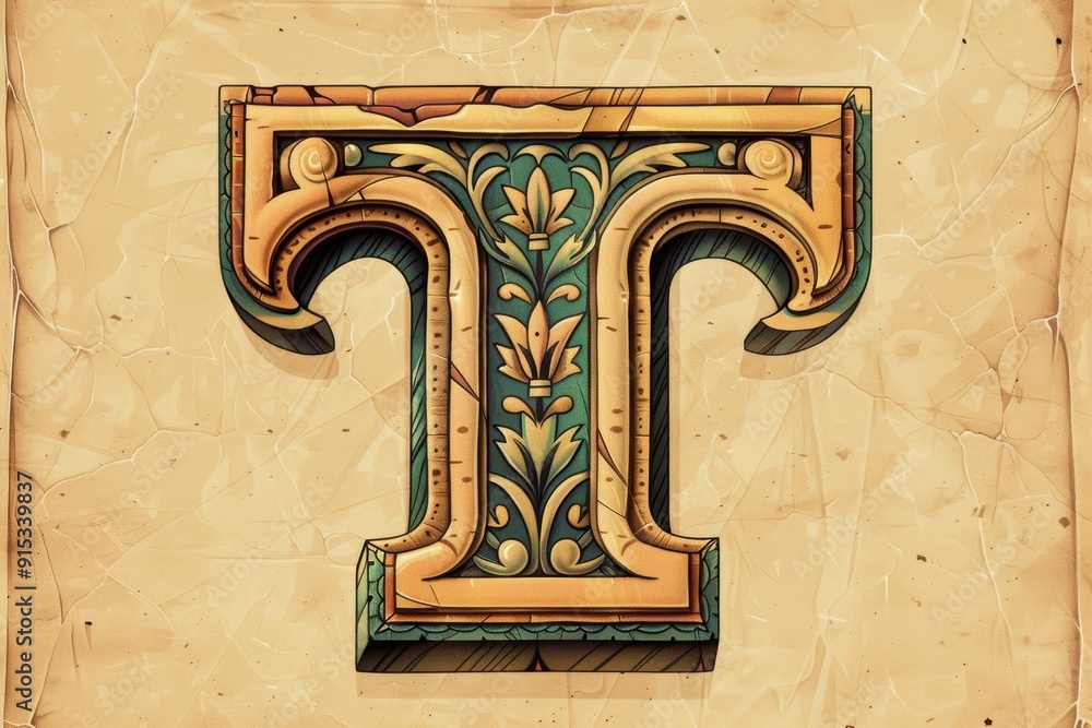 Fototapete a vintage-inspired illustration of the letter t featuring classic typography and retro design elemen