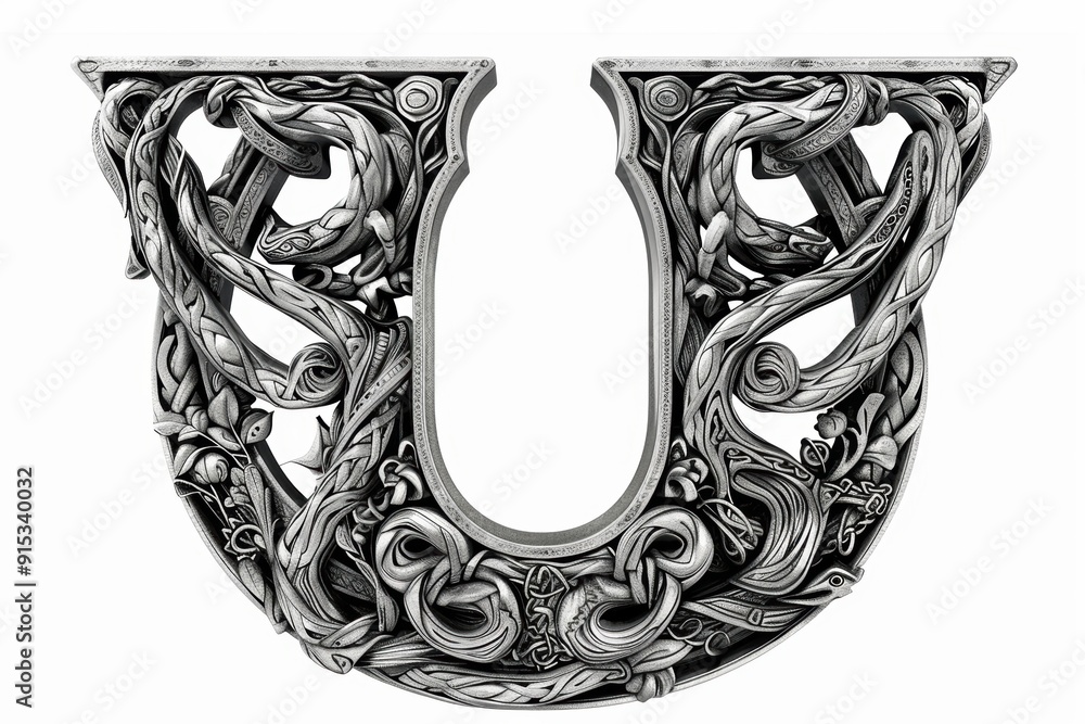 Fototapete An intricate and detailed illustration of the letter U featuring Celtic-inspired patterns and motifs adding a touch of mystique and folklore to your designs.