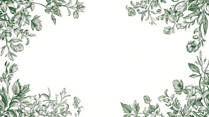 Delicate Floral Frame: Dark Green Ink on White