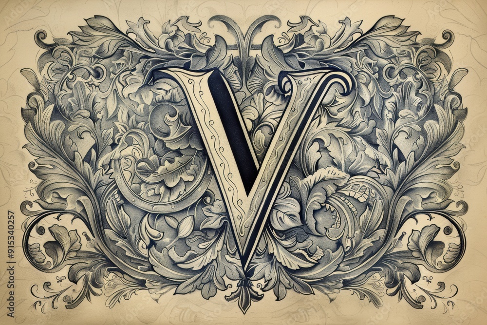 Fototapete a stylized illustration of the letter v surrounded by intricate patterns and designs creating a visu